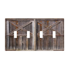 Yamxbfa Rustic Old Wooden Barn Door Village Board Quad Toggle Light Switch Covers 4 Gang Wall Plate Decorative Switchplate Electrical Faceplate for Farmhouse Bathroom Bedroom Kitchen Decor