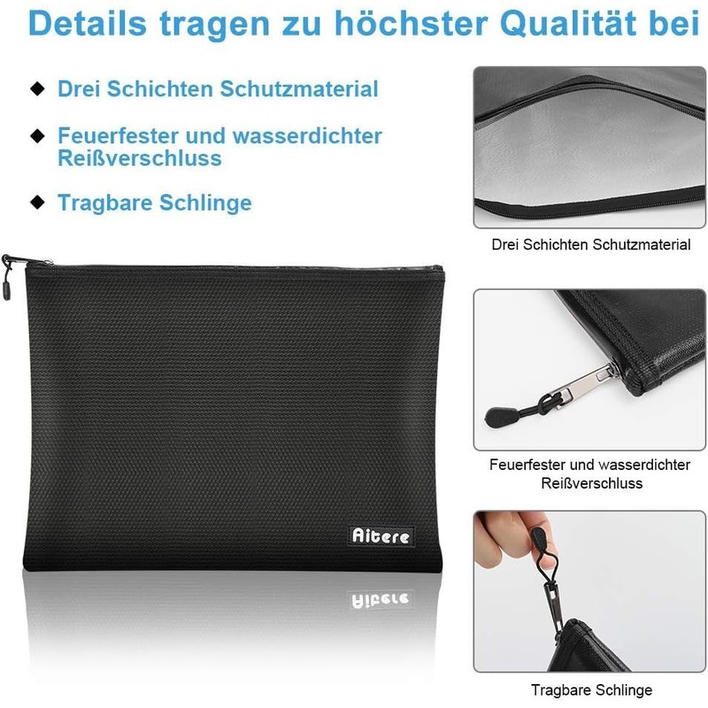 Fireproof Document Bag, Fireproof and Waterproof Document Box, Briefcase for