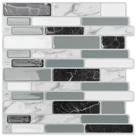 Art3d 10-Sheet Peel and Stick Kitchen Backsplash Tiles, 12"x12" Self-Adhesive Marble Grey Wall Tiles for Kitchen and Bathroom