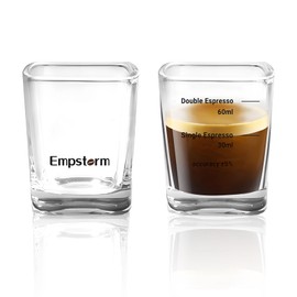 Empstorm Espresso Shot Glasses 2oz Measuring Cup Liquid Heavy Glass for Baristas & Home（2 Cups in 1）