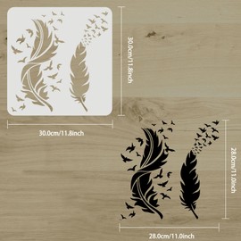 FINGERINSPIRE Feather Stencils for Painting, 30 x 30 cm, Beautiful Feather Stencil, Flying Bird Painting Stencil, Bird Feather Stencils for Painting on Wood, Canvas, Paper, Floor, Wall