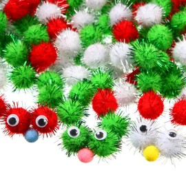 Shappy 1000 Pcs Christmas Pom Poms for Crafts Bulk 0.5 Inch Glitter Fuzzy Craft Pom Poms Crafts Balls for Hobby Supplies and Craft DIY Material Making Decorations(White, Fruit Green, Red)