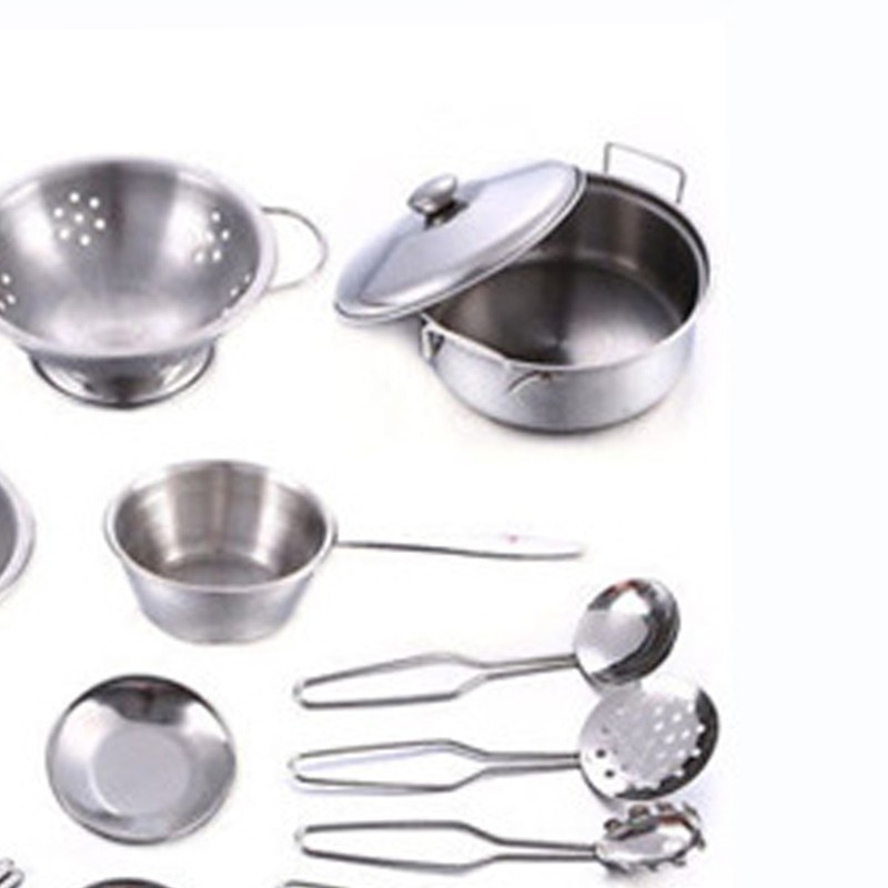 16PCS Pots and Pans Kitchen Toy Stainless Steel Pretend Play