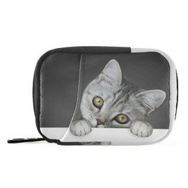 Naanle Black and White Hiding Cat Pill Box 7 Day Pill Case Travel Pill Organizer Bag with Zipper Portable Weekly Case Compact Size for Vitamin Supplement Holder