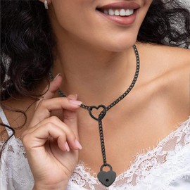 RWQIAN Adjustable Slip Chain Women's Heart/O-Ring/Lock Slip Chain Punk Gothic Cuban Necklace Silver/Gold/Black Jewellery Y Necklace 26-34 Inches, Stainless Steel