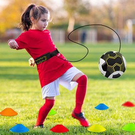 Casenly Football Training Set Football Kick Trainer, Football Kick Trainer with 12 Hats Football and Adjustable Waist Belt, Football Training Device Hands Free Solo for Universal Size Ball 3/4/5