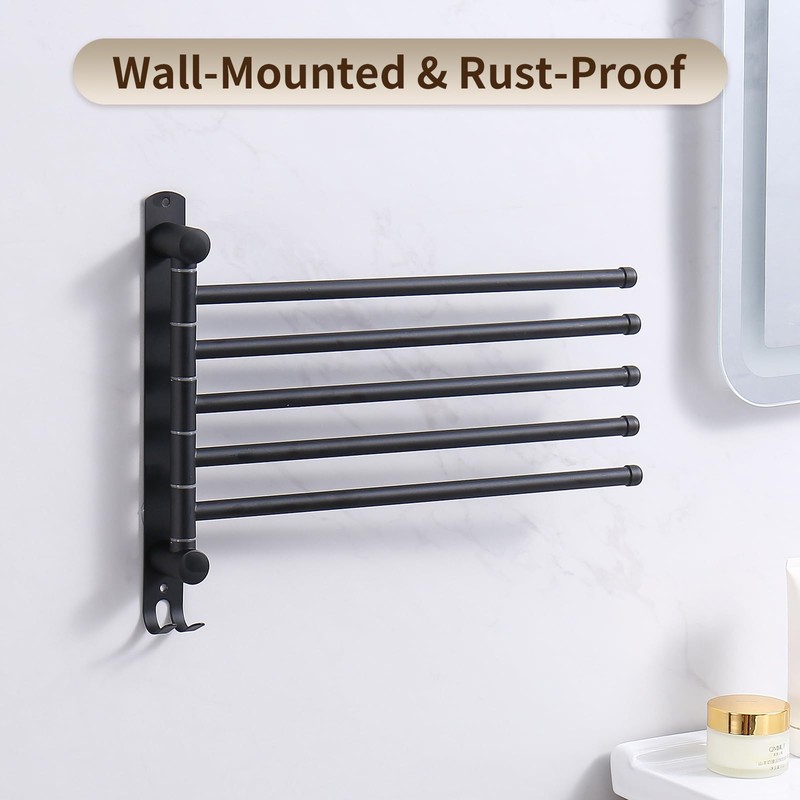 Swivel Towel Rack, 14" Thicken 304 Stainless Steel 5-Arm Adjustable