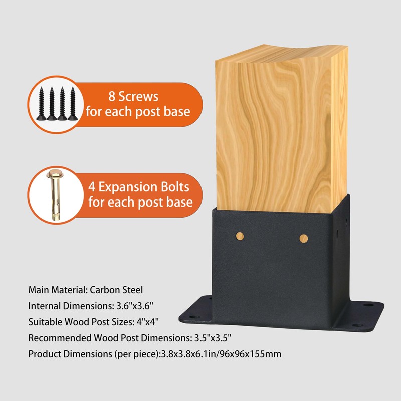 4x4 Post Base, Inner Size 3.6"x3.6" Post Base Brackets, Heavy