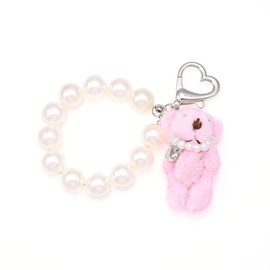 Snuhlzvm Elegant Plush Bear Keychain, Pink, Pearl Beaded Wristband, Delicate Craftsmanship, Sweet Style, Essential For Daily Outfits, Playful And Exquisite.