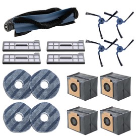 17 PCS Spare Parts Compatible with eufy X10 Pro Omni Robot Vacuums Replacement Parts, 4 Dust Bags, 4 Washable Vacuum Mop Cloths, 4 Side Brushes, 4 HEPA Filters, 1 Main Brush, X10 Pro Omni Accessories
