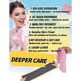 BLISSAL Exfoliating Shower Towel 47",Premium Scrub Wash Cloth for Body Face, Exfoliating Washcloth for Men and Woman(Pink)