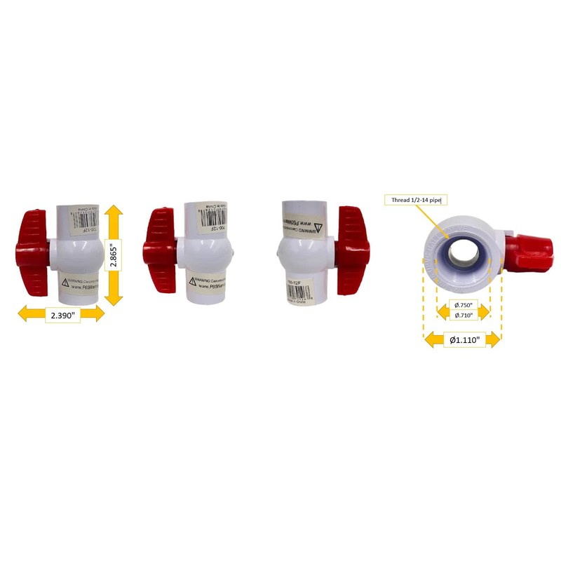 Valterra 700-12F PVC Ball Valve, White, 1/2" FPT