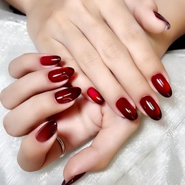 XZMeiLun Cat Eye Red Press On Nails Short Ovale 30 Pcs, Designer Reusable Acrylic Fake Nails with Glue, Glossy Soft Gel Nails Wedding and Party, Stick On Glue On Nails, Nails for Women Gift