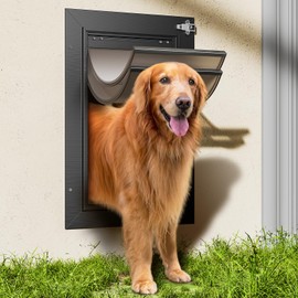 Dog Door for Wall, All Aluminum Large Doggy Door Doggie door, Pet Door Easy to Install, 2 Magnetic Flaps Energy Efficient, Wide Telescoping Tunnel for Interior & Exterior Walls, Pet Up to 110 Lb-Black