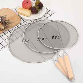 Splatter Screen for Frying Pan, 3 PCS Stainless Steel Grease Splatter Guard Fine Mesh Hot Oil Shield Set, 13”, 11.4”, 8.3” Splash Guard Lid Prevents Oil Splatters & Messes for Cooking, Pots, Skillets