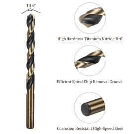 Kozelo 2PCS Twist Drill Bit - [8mm/0.31"] Titanium Nitride High-Speed Steel Round Shank Jobber Bit Set Black Gold for Metal Wood Plastic Steel Use, 80mm / 3.15" Blade Length