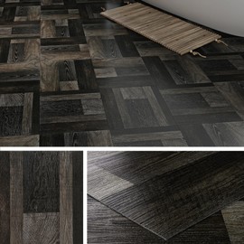 Livelynine Retro Black Peel and Stick Floor Tile 12x12 4-Tiles Luxury Vinyl Plank Flooring Waterproof Kitchen Floor Tiles Self Adhesive Laminate Square Vinyl Sheet Flooring PVC Natural Black Walnut