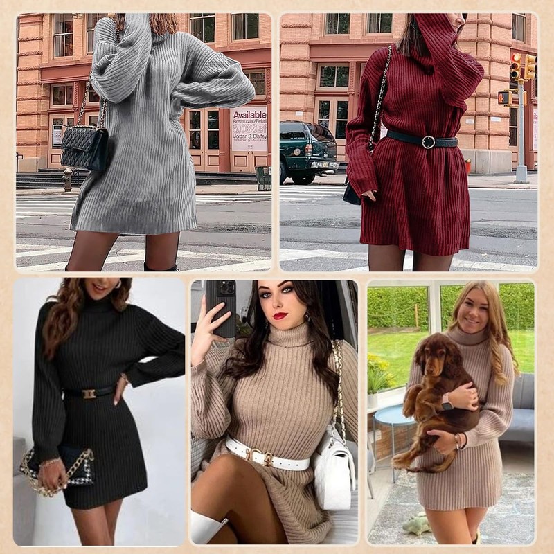 JFAN Women's Winter Dress, Long Knitted Dress, Batwing Sleeves, Knitted