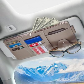 Organizador de Visera para Coche con bolsillo con cremallera, Organizador Parasol para Auto, Multifuncional Bolsa de Almacenamiento para Visera para Tarjetas, Pluma, Gafas de Sol, Celular (Gris)