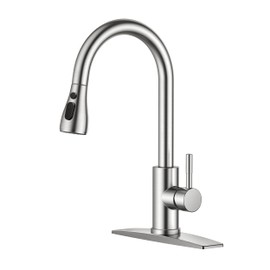 FORIOUS Kitchen Faucets with Pull Down Sprayer, Brushed Nickel, High Arc Single Handle Classic Stainless Steel Sink Faucet 1 or 3 Hole, Suitable for Farmhouse Camper Laundry Rv Bar