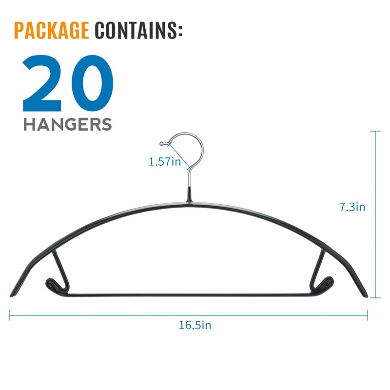 FSUTEG Black Hangers 20 Pack - No Shoulder Bump Non-Slip