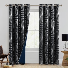 Xwincel 100% Blackout Curtains 84 Inches Long for Bedroom, Black Silver Curtains for Living Room Darkening Thermal Insulated Window Curtains, Silver Metallic Dot Pattern Grommet Drapes 2 Panels, Black