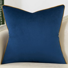 Avigers 18 x 18 Inch Navy Blue Gold Striped Geometric Lines Embroidery Velvet Cushion Case Luxury Modern Throw Pillow Cover Decorative Pillow for Couch Living Room Bedroom Car 45 x 45cm