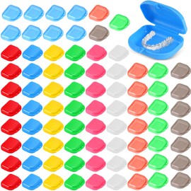 Tanlade 80 Pcs Dental Retainer Case with Vent Holes Denture Case 3.4 x 2.8 x 1.1in Mouth Guard Case Assorted Retainer Holder False Teeth Container for Aligners, Travel,Night Guards, 10 Colors
