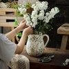 Beige and Green Ceramic Vase, Farmhouse Pitcher Vase with Handle,