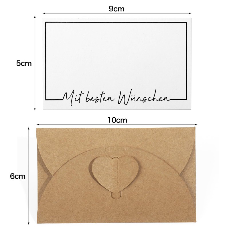 Mini Envelopes with Heart Closure (Set, 50 Envelopes, 50 Cards