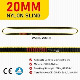 KINGTLE 20 mm Nylon Climbing Sling 22 kN CE1019/EN566 UIAA Certified, Climbing Harnesses for Climbing, Mountaineering, Abseiling (Black, 60 cm/24 inch, Pack of 3)