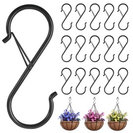 15 Stück S Haken zum Einhängen mit Sicherheitsschnalle, Schwarz Haken zum Einhängen, Haken für Kleiderstange, Vielseitig S-Haken Metall für Küche Werkstatt Badezimmer Garten Schlafzimmer Draussen