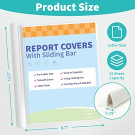 Binditek 12 Pack Clear Report Covers with Sliding Bars, 5mm Sliding Bar File Folder, 25 Sheet Capacity, Letter Size, 5.5 Mil Thick, White, for Students and Coworkers