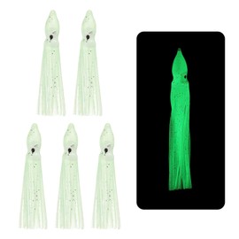 YELARXI Fishing Squid Skirts Glow Soft Plastic Trolling Lures, 5cm/2 Inch Luminous Fit for Bass Trout Salmon Saltwater Fishing Bait (5Pcs, Green)