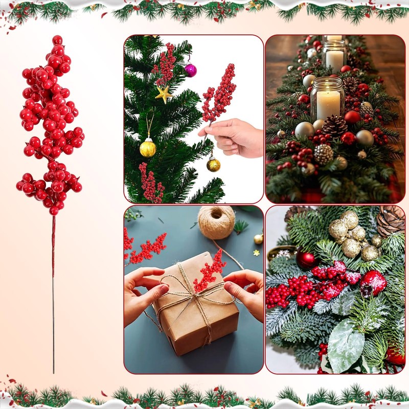 SMEILEE Christmas Red Berry Twig Stem, 12 Pack Artificial Burgundy