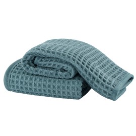MICROFI Microfiber Waffle Face Towels, 2 Pieces, Soft, Absorbent, Fast Drying, Lint Free (Green)