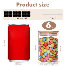 6oz Glass Spice Jars with Bamboo Lid and Label, 12 Pack Square Spice Bottles, Small Food Storage Containers for Kitchen, Clear Empty Seasoning Jar for Sugar, Salt, Coffee Bean, Herb, Borosilicate