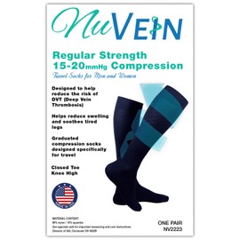 NuVein Compression Socks for Men and Women, Medical Grade 15-20 mmHg for Leg Circulation, Knee High, 1 Pair, Navy, Large