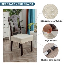 Genina Waterproof Seat Covers for Dining Room Chair Covers Waterproof Dining Chair Covers (2 PCS-Rear-Covered, Beige)