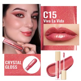 Oulac Red Coral Lip Gloss High-shine Moisturizing Lipgloss Oil Colorful Shade Liquid Lipstick Non-stick Cup Glitter Lipstick Lip Tint Reduce Fine Lines Lip Glaze For Dry Lip C15