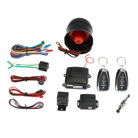 Shkalacar Car Keyless Entry System, Car Security System Burglar Alarm Protection, Anti-Theft System with 2 Black Button Remote Control + Siren+Main Control Unit+Shock Sensor+Wiring Harness