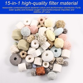 500 g Ceramic Beads Tick Ceramic Beads, 15 in 1 Aquarium Filter Material, Ceramic Ring, Porous Filter, Accessories for Aquarium Filter, Aquarium Filter Media for Aquariums, Ponds