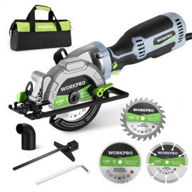 WORKPRO 5.8Amp 3500RPM Circular Saw with Parallel Guide, Maximum Cutting Depth 1-11/16″(90°),1-1/8″(45°), Compact Circular Saw with Three 4-1/2" Blades for Wood, PVC, Tile, Cement Block