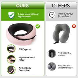 NOCRLG Travel Pillow, Travel Neck Pillow for Airplanes Car, 100% Pure Memory Foam Travel Pillow, Sleeping Essentials for Long Flight 360° Head Support Degree Comfort and Breathability (Pink)