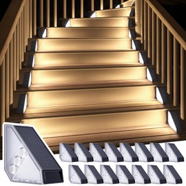 ROSHWEY Solar Step Lights for Outside, 16 Pack Solar Powered Stair Lights Outdoor Waterproof, Triangle Deck Step Light, Outdoor Decor Lighting for Front Porch, Backyard, Patio, Cool White