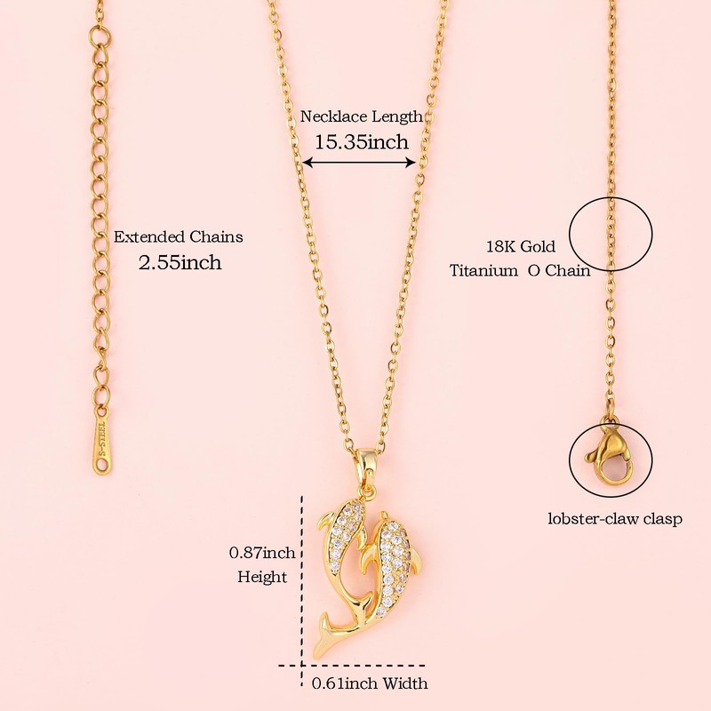 whitesleigh Dolphin Necklace With White Diamonds O-Ring Chain Titanium Steel