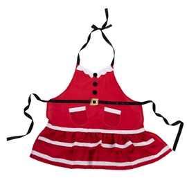 JOYIN 6 PCS Santa Lady Apron Christmas Kitchen Linens Accessories Set – Christmas Santa Apron, Hat, Cooking Chef Towel, Oven Mitts, Potholder, for Christmas Party Costume Supplies