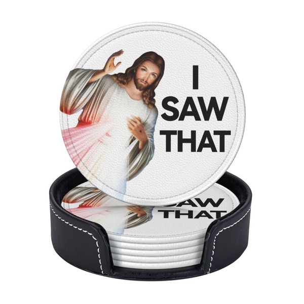 6 Pcs Jesus I Saw That Drink Coasters with Holder