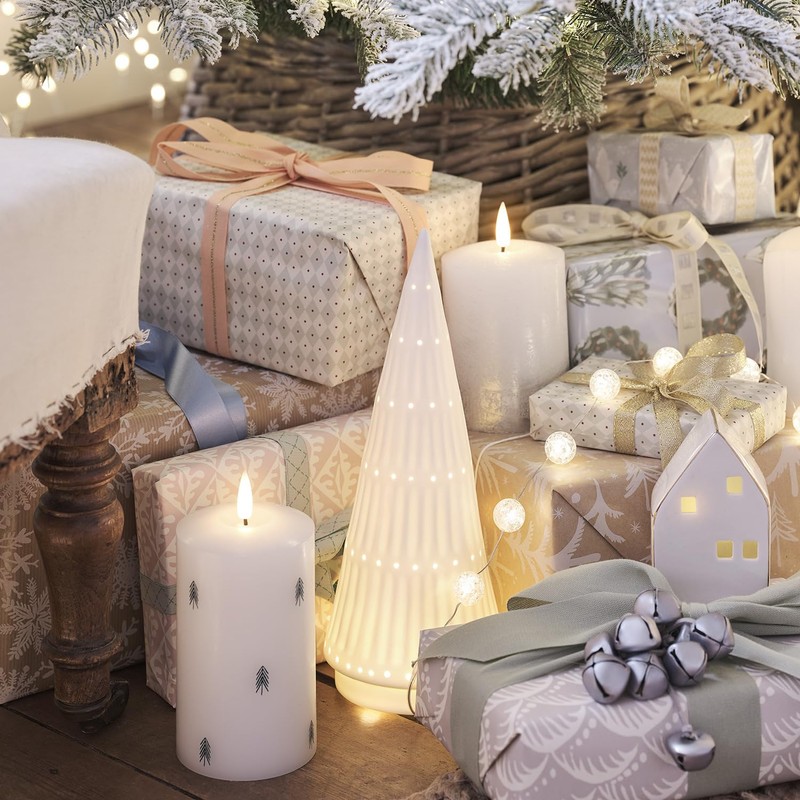 Lights4fun Set of 2 Indoor White Ceramic Light Up LED