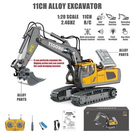 11 channel remote control excavator, RC building toy with metal shovel, light, sound, 2.4GHz, rotation 680 degrees - children's birthday gift:_Bulldozer